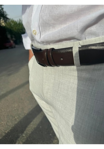 Bürke Kahverengi Deri Erkek Kemer Metal Tokalı Klasik Kumaş Pantolon kemeri 3,5 cm