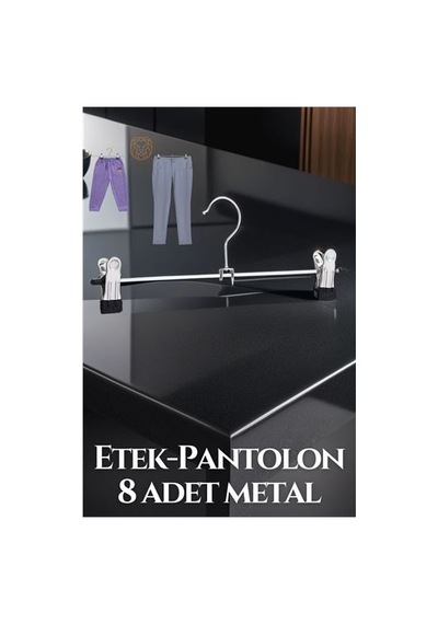 Premium Metal Pantolon Ve Etek Askısı 8'li Set - Ayarlanabilir Kaymaz Klipsli 40cm Organizer 719536 Gümüş