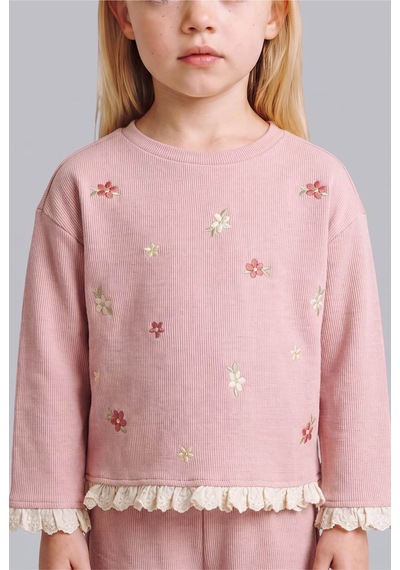 Defacto Regular Fıt Bisiklet Yaka Çiçekli Sweatshirt Kız Bebek I5287a526wnbr138 Bordo-br138