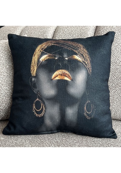 Ratemo Mobilya Arap Kızı Figür Baskılı Çift Taraf Kırlent/yastık Kılıfı - Şık Ve Zarif Tasarım - 45x45 Cm 1 Adettir Altın - Siyah