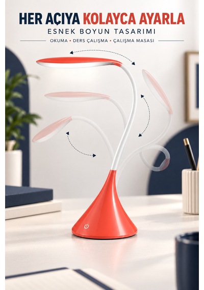 Dokunmatik Led Masa Lambası Dimmerli Esnek Akrobatik Kitap Okuma Ders Çalışma Pilli & Usb Kablolu Kullanım Pembe