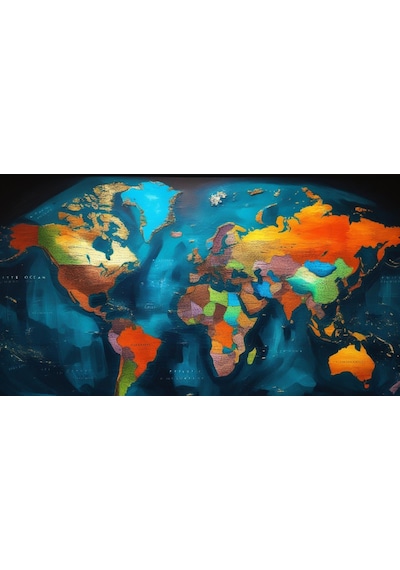 Dünya Harita Tablosu 03 Çerçevesiz 90x60cm Pvc Tablo