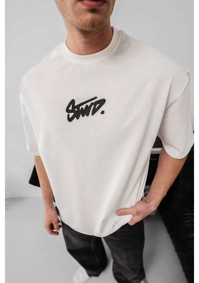 Erkek Tişört Yazlık Baskılı Oversize Kısa Kol T-shirt - Beyaz