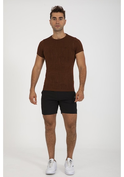 Maraton Active Slimfit Erkek Bisiklet Yaka Kısa Kol Koşu Sepya T-Shirt 821075-Sepya