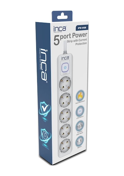 Inca Ipw-44gb 5 Port Akım Korumalı Led Tuşlu Priz 1.5m - Beyaz