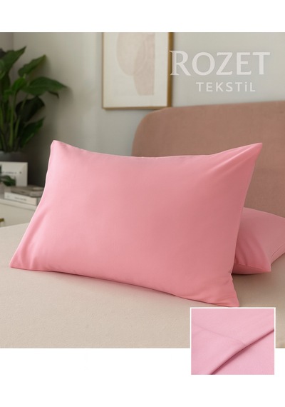 Pembe Pamuk Kumaş Kapaklı Yastık Kılıfı 2 Adet 50 X 70 Cm