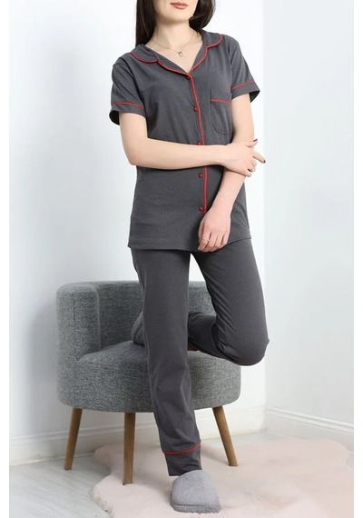Seka Store Seka Düğmeli Süprem Pijama Takımı Antrasit - 41820.1048. Çok Renkli