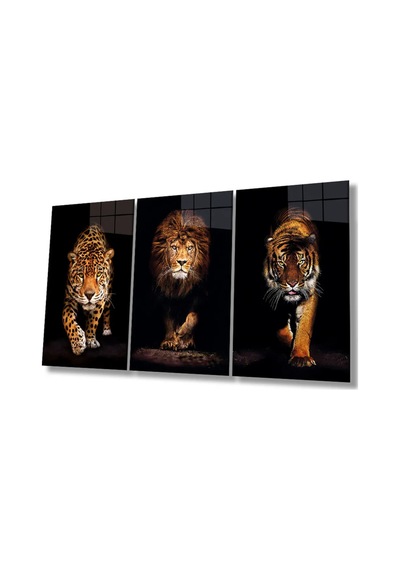 3 Parçalı Jaguar Aslan Kaplan Cam Tablo Modern Duvar Dekoru Parlak Ve Net Görüntü Ev Ve İş Yeri Yeni Ev Hediyesi 4mm Kırılmaz Cam