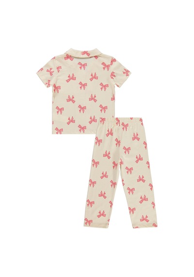 Civil Girls Fiyonk Desenli 10-13 Yaş Pijama Takımı - Fil Dişi
