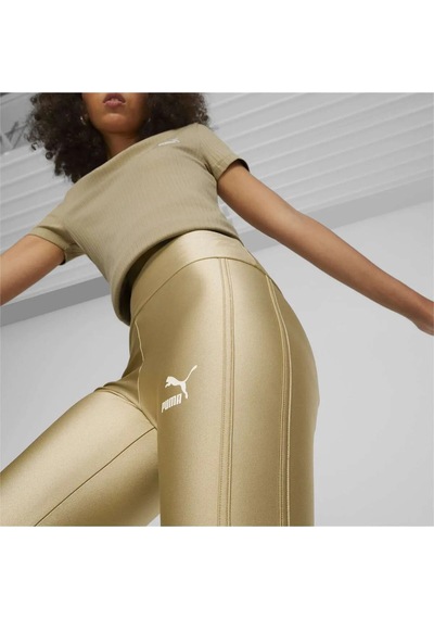 Puma 621463-84 T7 High Waist Shiny Leggings Kadın Yüksek Bel Parlak Spor Tayt Sarı