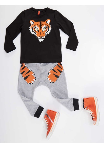 Denokids Erkek Çocuk Kaplan Pençesi T-shirt Pantolon Takım - Siyah Siyah