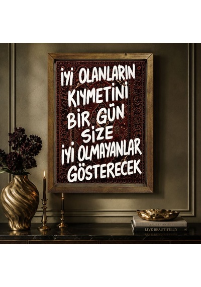 Bk Gift Vintage Klasik Sanat Esprili Sözlü Masif Ahşap Çerçeveli Dekoratif Tablo - 36