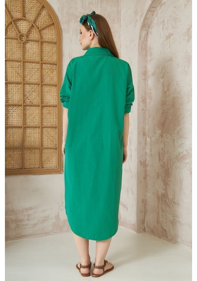 Yıldızistan Kadın Uzun Kollu Poplin Cepli Oversize Uzun Günlük Spor Tunik Gömlek Elbise Zümrüt Yeşil 3555270 Benetton