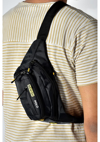Tuldar Deri Usb Kulaklık Çıkışlı Crossbody Çapraz Göğüs Omuz Ve Bel Çantası Tul360 Siyah - Sarı