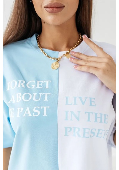 Uyguntarz Unisex Forget Live Baskılı Oversize Tshirt Bebe Mavisi