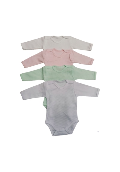 özdemirli bebe Uzun Kollu Çıtçıtlı Badi Bisiklet Yaka Body Hava Alır Kumaş Düz Renk Zıbın (4lü Paket) 0-48 Ay Arası