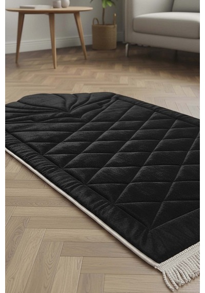 Siyah Kapitone Dolgulu Lüks Seccade 65x115 Cm