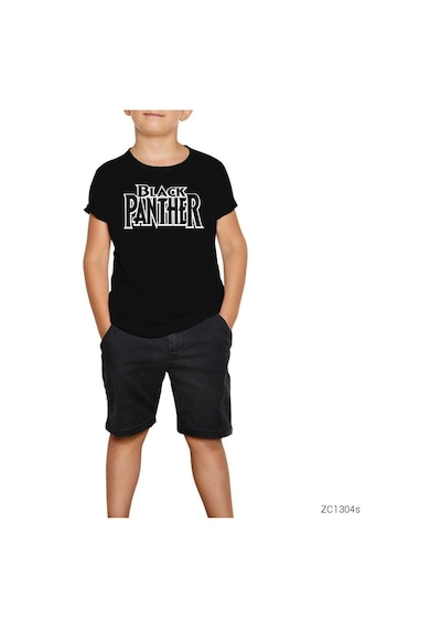 Black Panther Logo Siyah Çocuk Tişört Siyah
