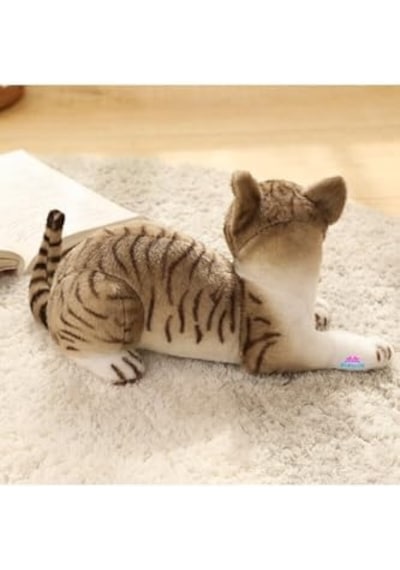 Hediyecik Gerçek Görünümlü Peluş Kedi Gri Tekir 40 Cm, Gri
