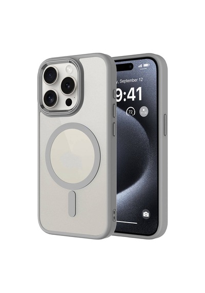 Kilifone - İphone 15 Pro Uyumlu Kılıf Magsafe Özellikli Crom Kapak - Gri - T28282