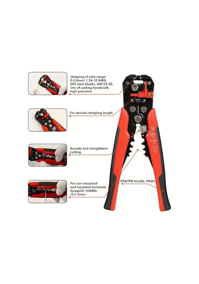 Topnotch 1 Adet Otomatik Kabuk Soyma Pensesi - Red Çok Amaçlı Kablo Kesici Ve Krimper