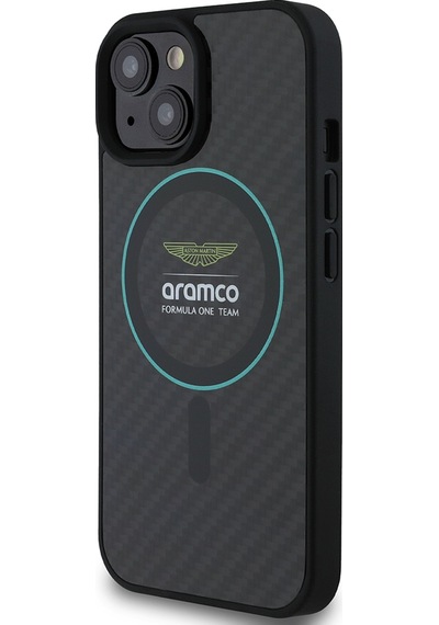Apple Uyumlu iPhone 15 Kılıf Aston Martin Lisanslı M-safe Renkli Halka Ve Karbon Fiber Kapak Siyah-yeşil Siyah - Yeşil