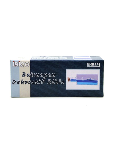 Mavi Su Gemi - Ada Dikdörtgen Mika Şişe Yüzen Batmayan Dekoratif Biblo Akvaryum 4.2x6.4x17cm Diğer