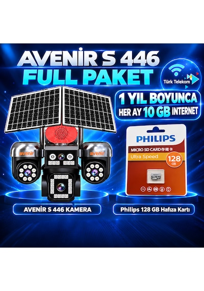 Avenir S446 Solar 4g Kamera Full Paket 128 Gb Hafıza Kartı + 1 Yıl Boyunca Her Ay 10 Gb Türk Telekom İnternet