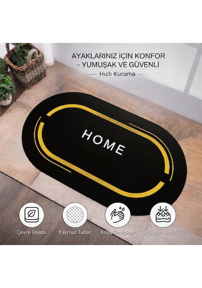 Nobera Banyo Paspası Kaymaz Taban, Hızlı Kuruyan Nappa Deri Mikrofiber 60x90 Cm Siyah