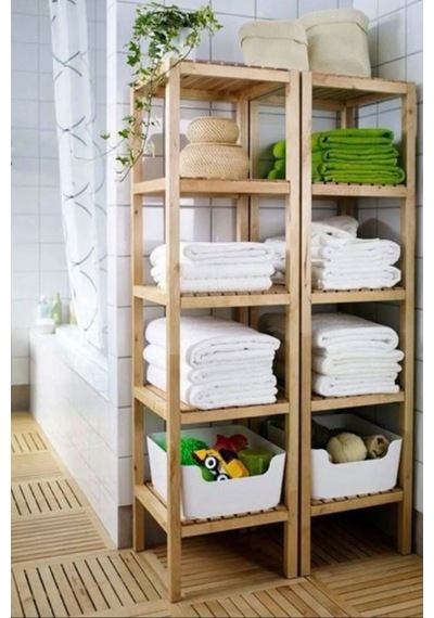 Ahşap 5 Raflı Açık Banyo Dolabı Banyo Düzenleyici Raf Mob111 Çam Çam