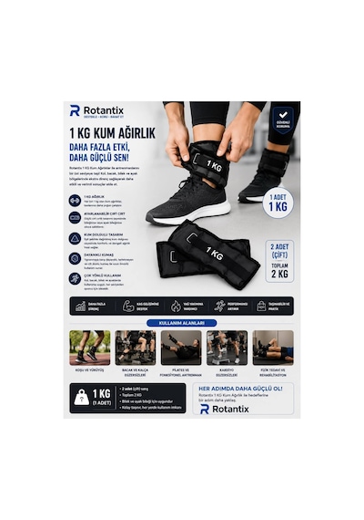 El Ve Ayak Bilek Ağırlığı 2x1 Kg Kum Torbası Korsesi Ağırlık Kas Güçlendirmek Pilates 1kg Siyah Set Diğer