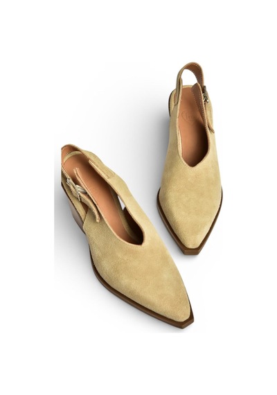 Fox Shoes U654304202 Bej Hakiki Deri Süet Western Topuklu Ayakkabı