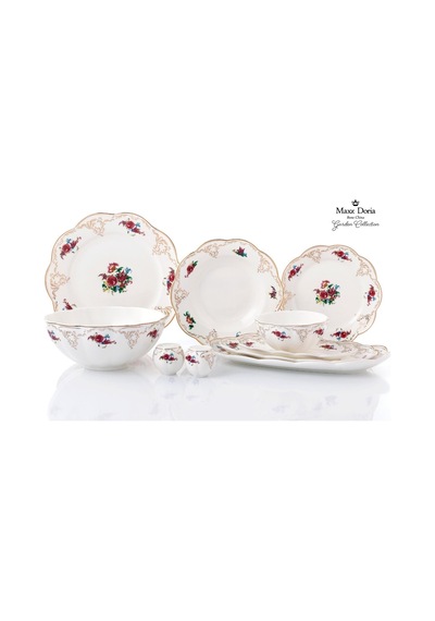 58 Parça 12 Kişilik Garden Collection Florin Porselen Yemek Takımı -5849 Beyaz