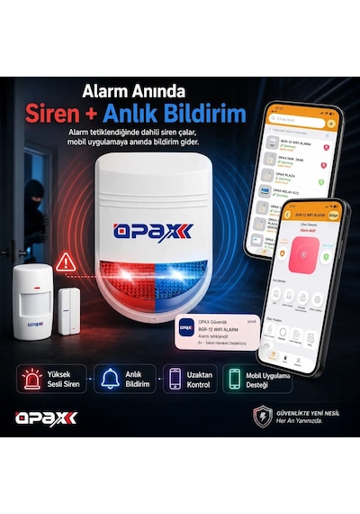 Opax Bgr-12 Wifi Kablosuz Alarm Sistemi 96 Bölge Desteği 1 Yıl Ahm