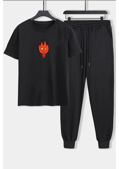 Uyguntarz Unisex Ateş Avatar Baskılı 2'li Eşofman Takımı Siyah