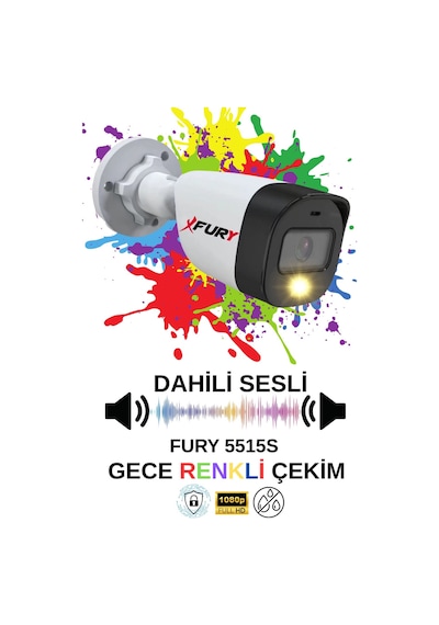Fury 5 Li Sesli Gece Renkli Görüş Güvenlik Kamerası Su Geçirmez Güvenlik Kamerası Seti 1tb