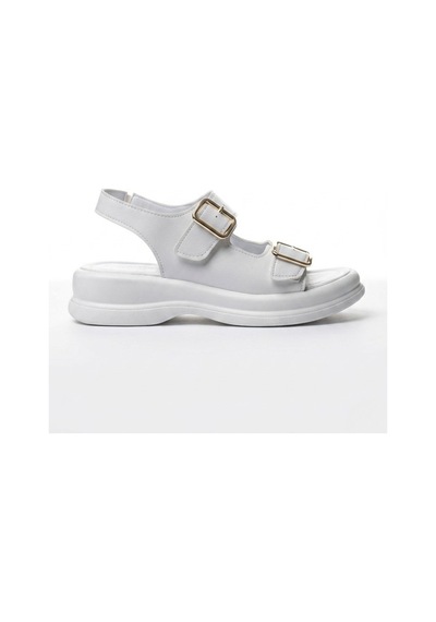 Giamgia Store Kadın Beyaz İki Bantlı Kalın Taban Rahat Günlük Sandalet-2356