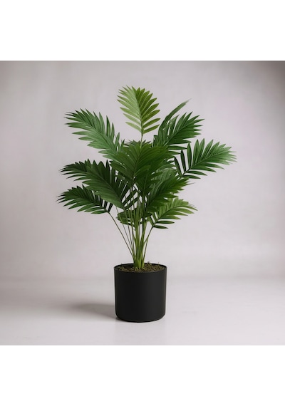 Yapay 90 Cm 20 Yaprak Mini Afrika Palmiyesi Siyah Metal Saksı Yeşil