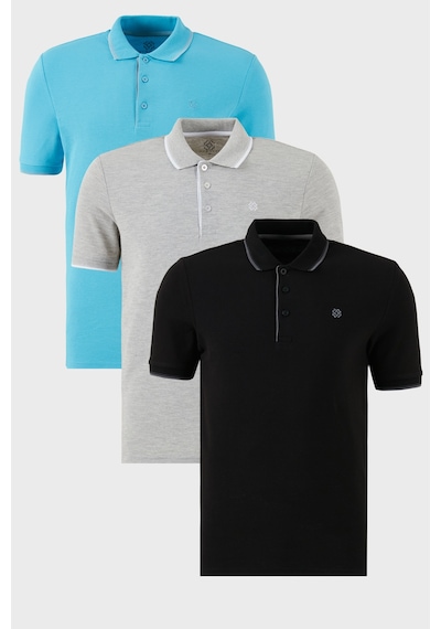 Buratti Pamuklu Slim Fit Şerit Detaylı Düğmeli Polo Yaka 3'Lü Paket Erkek T Shirt 5902118S3 Siyah-Gri-Aqua Mavi