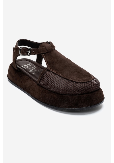 Luvi Shoes Lurelıa Kahverengi Süet Hakiki Deri Fileli Kadın Sandalet