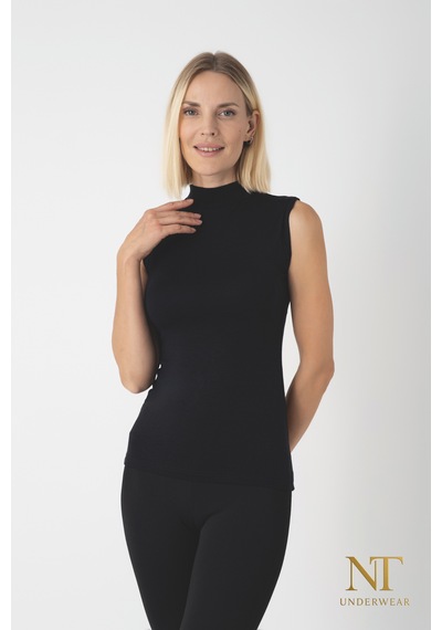 Nt Underwear Kadın Bambu Balıkçı Yaka Sıfır Kol Body Hafif, Rahat Ve Şık Siyah