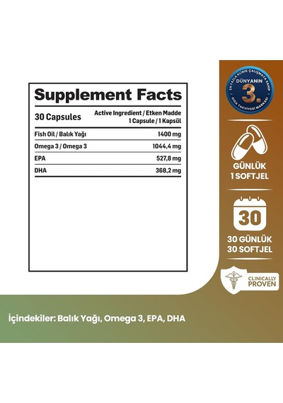 Omega 3 Balık Yağı Softgel Kapsül Yüksek Epa Dha Konsantre Formül 1044,4 Mg Omega 3: 527,8 Mg Epa Ve 368,2 Mg