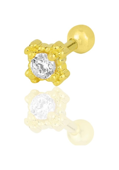 Gümüş Altın Yaldızlı Zirkon Tek Taşlı Tragus Helix Piercing Küpe Altın