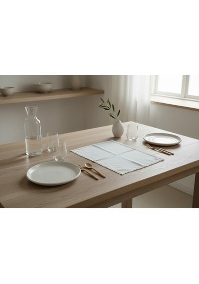 Fabricasa Dantel Kenarlı Keten Amerikan Servis 33x48 Cm Beyaz - Ekru