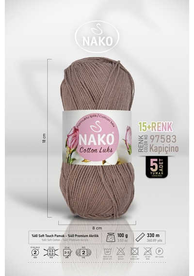 Cotton Lüks - 97583 Kapiçino - 5'li Paket - 100gr/330m - Pamuklu Hırka Yelek Amigurumi İpi
