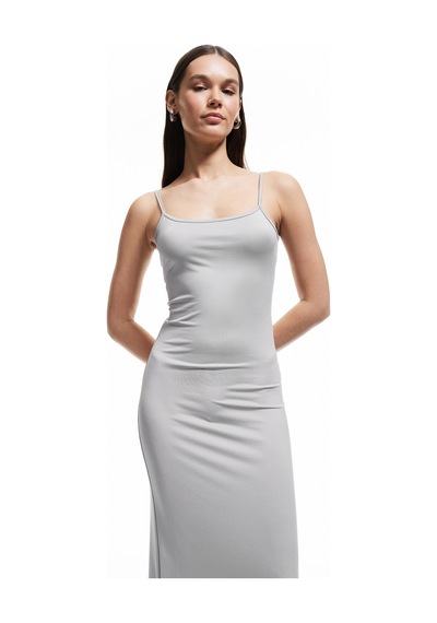 Koton Slim Fit İnce Askılı Uzun Elbise Gri 5sal80023ık Gri