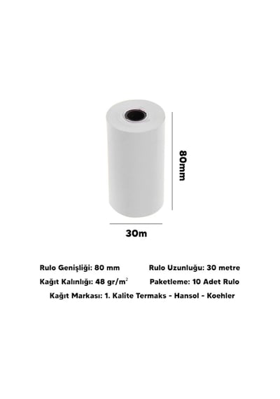 80x30 50 Adisyon Rulosu Adisyon Kağıdı Termal Pos Kağıdı 5 Paket