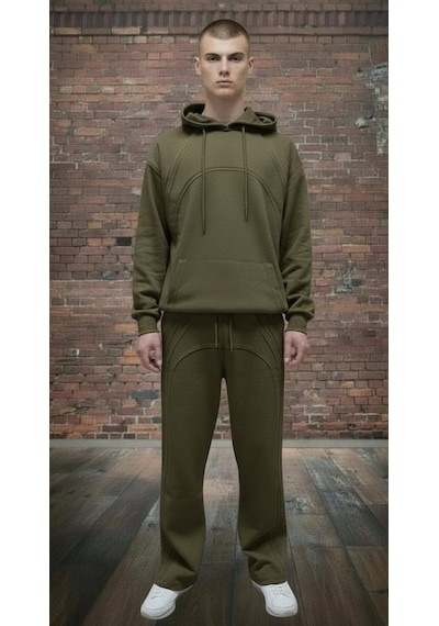 Black Steel Oversize Kalıp Pamuklu Erkek Eşofman Takımı Haki