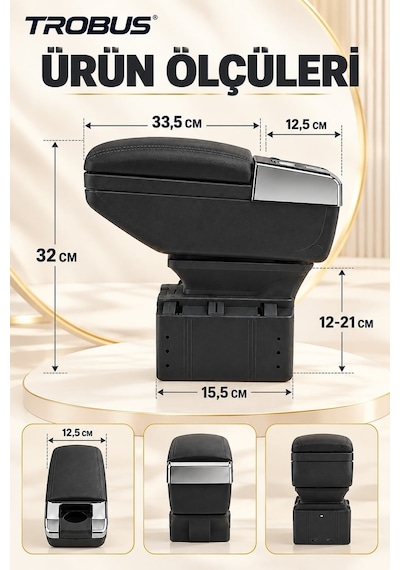 Trobus Mazda 2 2003-2014 Uyumlu Premium Siyah Sürgülü Ayarlanabilir Ayaklı Kolçak Kol Dayama