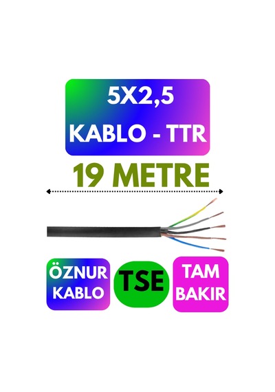 Öznur 5x2,5 Ttr Kablo Siyah Metre Seçenekli - 19 Metre